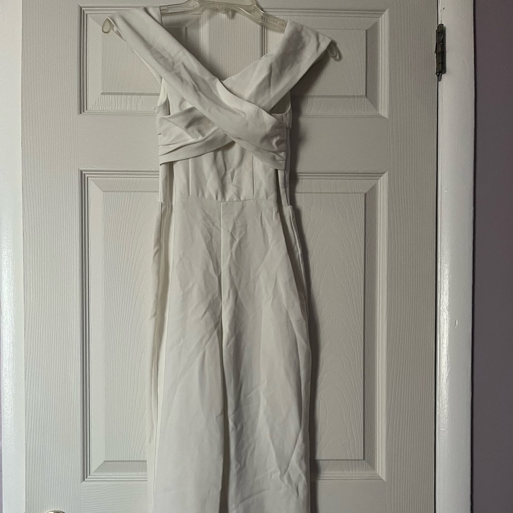 White off the shoulder jumpsuit